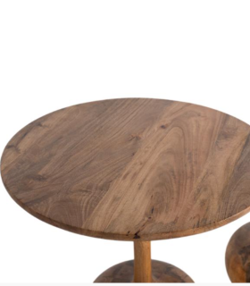 Set De 2 Mesas Auxiliares De Madera De Mindi Diseño Orgánico Con Base Esférica Thorne, detalle tapa