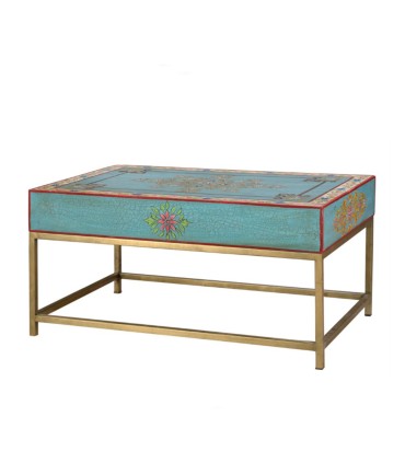 Mesa de Centro Pintada a Mano con Cajón Udaipur, lado