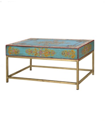 Mesa de Centro Pintada a Mano con Cajón Udaipur, lado