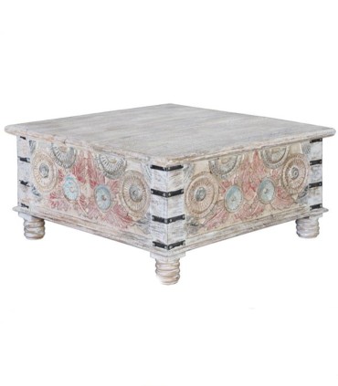 Mesa de Centro Tallada a Mano en Madera de Mango Maharaja, perfil