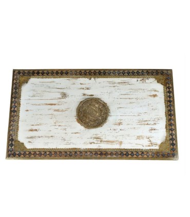 Mesa de Centro de Madera de Mango con Detalles en Bronce Leontina, arriba
