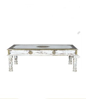 Mesa de Centro de Madera de Mango con Detalles en Bronce Leontina, frente