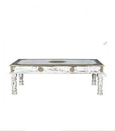 Mesa de Centro de Madera de Mango con Detalles en Bronce Leontina, frente