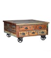 Mesa de Centro con 5 Cajones de Madera Reciclada con Ruedas Edelmira