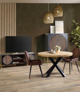 Aparador Alto de Madera de Mango con 2 Puertas y Base de Metal Braulia