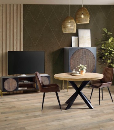 Aparador Alto de Madera de Mango con 2 Puertas y Base de Metal Braulia