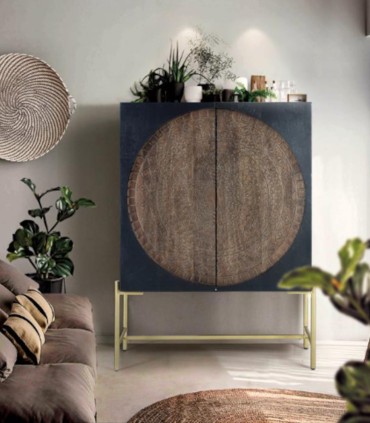 Aparador Alto de Madera de Mango con 2 Puertas y Base de Metal Braulia