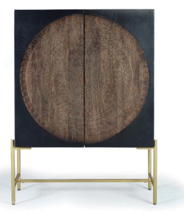 Aparador Alto de Madera de Mango con 2 Puertas y Base de Metal Braulia, frente
