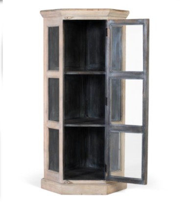 Vitrina Rinconera de Madera de Mango Natural Blanqueado Barrenechea, abierta