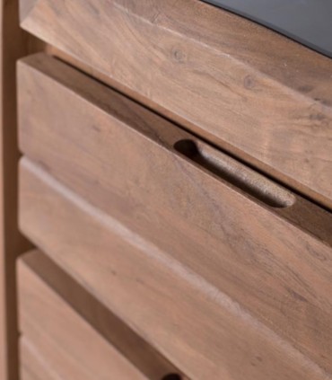 Vitrina de Madera de Acacia Maciza con Cajones y Cristal Oñate de Ambar Muebles, detalle