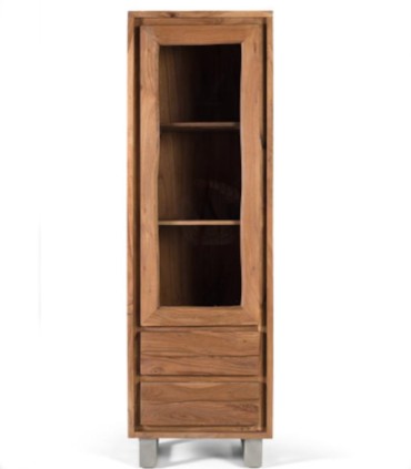 Vitrina de Madera de Acacia Maciza con Cajones y Cristal Oñate, pequeña