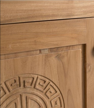 Vitrina De Madera Maciza De Teca Con Puertas De Cristal Y Tallados Artesanales Zenon, detalle