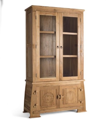 Vitrina De Madera Maciza De Teca Con Puertas De Cristal Y Tallados Artesanales Zenon, lado