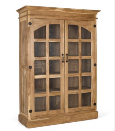Vitrina de Madera Maciza de Teca con Puertas de Cristal Velmori, lado