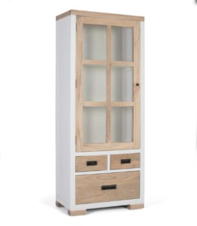 Vitrina de Madera Maciza Mindi con Puerta de Cristal y Cajones Montelongo, lado