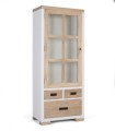 Vitrina de Madera Maciza Mindi con Puerta de Cristal y Cajones Montelongo
