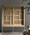 Alacena de Madera de Mango con Puertas Correderas Talladas y Base de Metal Zafiro