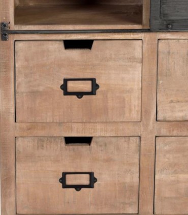 Alacena Industrial de Madera de Mango con Puerta Corredera y 4 Cajones Valdenegro, cajones