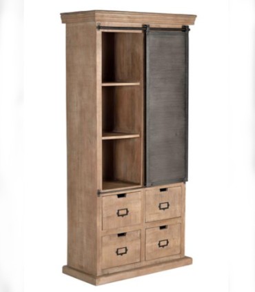 Alacena Industrial de Madera de Mango con Puerta Corredera y 4 Cajones Valdenegro, latera