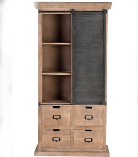 Alacena Industrial de Madera de Mango con Puerta Corredera y 4 Cajones Valdenegro, frente
