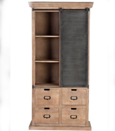 Alacena Industrial de Madera de Mango con Puerta Corredera y 4 Cajones Valdenegro, frente