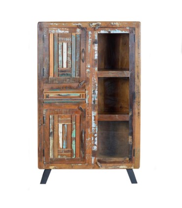 Alacena de Madera Reciclada con 3 Puertas y 1 Cajón Vikram, frente