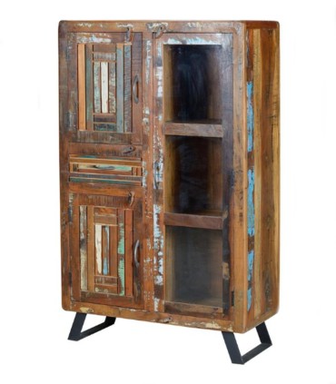 Alacena de Madera Reciclada con 3 Puertas y 1 Cajón Vikram, lado