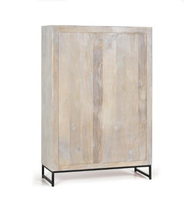 Alacena de Madera de Mango Tallada con 2 Puertas y Base de Hierro Lucky I, detras