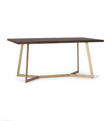 Mesa de Comedor de Madera de Mango Maciza con Patas de Metal Dorado Renzo, lado