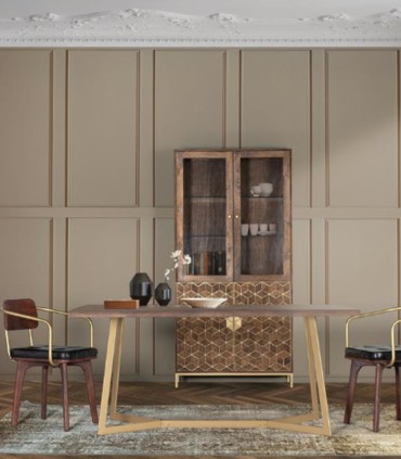 Mesa de Comedor de Madera de Mango Maciza con Patas de Metal Dorado Renzo, ambiente