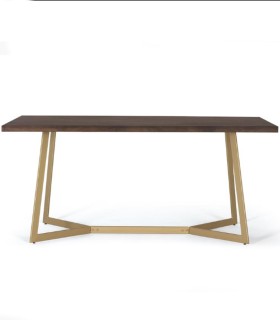Mesa de Comedor de Madera de Mango Maciza con Patas de Metal Dorado Renzo, frente