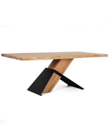 Mesa de Comedor Rectangular de Madera de Acacia Natural y Metal Industrial con Bordes Irregulares Tiberio, lado