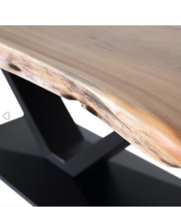 Mesa de Comedor Rectangular de Acacia Natural con Patas Metálicas en V Amir, detalle