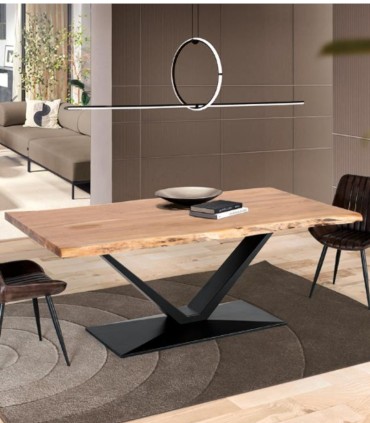 Mesa de Comedor Rectangular de Acacia Natural con Patas Metálicas en V Amir, ambiente