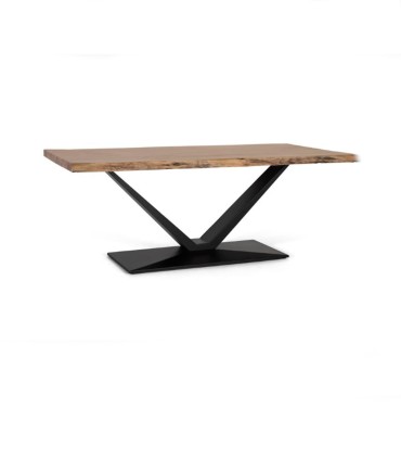 Mesa de Comedor Rectangular de Acacia Natural con Patas Metálicas en V Amir, frente