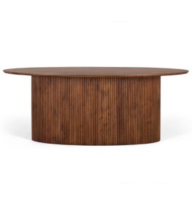 Mesa de Comedor Ovalada de Madera de Acacia Recuperada Ivar, frente