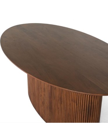 Mesa de Comedor Ovalada de Madera de Acacia Recuperada Ivar, arriba