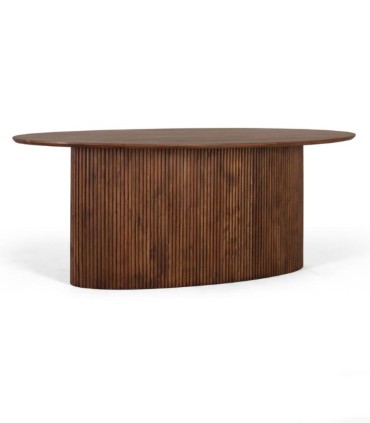 Mesa de Comedor Ovalada de Madera de Acacia Recuperada Ivar, lado
