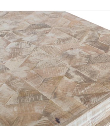 Mesa Rectangular De Madera De Mango Con Tallado Geométrico Harald, tapa