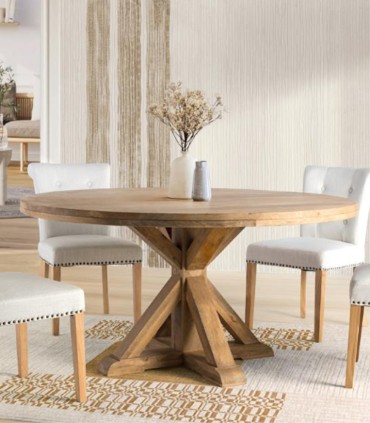 Mesa Redonda De Madera De Mango Para 10 Comensales Con Base Central En Cruz Arvid, ambiente