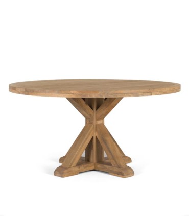 Mesa Redonda De Madera De Mango Para 10 Comensales Con Base Central En Cruz Arvid, frente