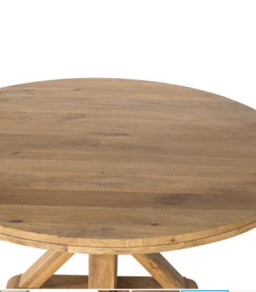 Mesa Redonda De Madera De Mango Para 10 Comensales Con Base Central En Cruz Arvid, arriba