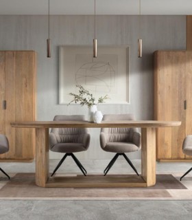 Mesa Ovalada De Madera De Mango Con Base Abierta Y Moldura Decorativa Alerek de Ambar Muebles, ovalada