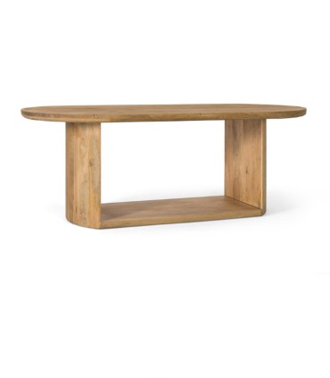 Mesa Ovalada De Madera De Mango Con Base Abierta Y Moldura Decorativa Alerek de Ambar Muebles, ovalada