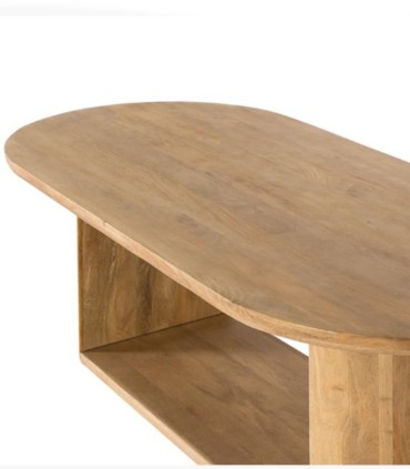Mesa Ovalada De Madera De Mango Con Base Abierta Y Moldura Decorativa Alerek de Ambar Muebles, tapa