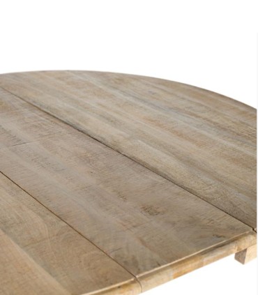 Mesa de Comedor Extensible Redonda de Madera de Mango Natural con Base Torneada Leif, tapa