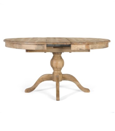 Mesa de Comedor Extensible Redonda de Madera de Mango Natural con Base Torneada Leif, frente