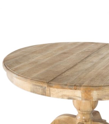 Mesa de Comedor Extensible Redonda de Madera de Mango Natural con Base Torneada Leif, lado