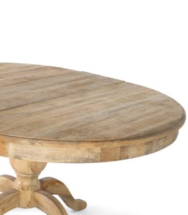 Mesa de Comedor Extensible Redonda de Madera de Mango Natural con Base Torneada Leif, lados