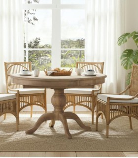 Mesa de Comedor Extensible Redonda de Madera de Mango Natural con Base Torneada Leif, ambiente
